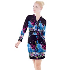 Sneakers Shoes Patterns Bright Button Long Sleeve Dress