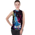 Sneakers Shoes Patterns Bright Mock Neck Chiffon Sleeveless Top View1