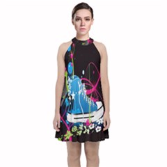 Sneakers Shoes Patterns Bright Velvet Halter Neckline Dress 