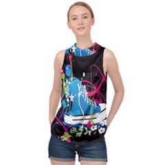 Sneakers Shoes Patterns Bright High Neck Satin Top