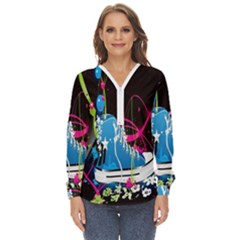 Sneakers Shoes Patterns Bright Zip Up Long Sleeve Blouse