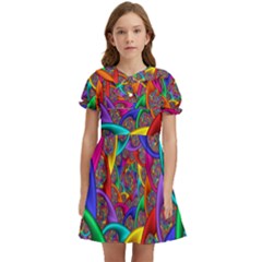 Color Spiral Kids  Bow Tie Puff Sleeve Dress by Proyonanggan