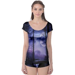 Moonlit A Forest At Night With A Full Moon Boyleg Leotard  by Proyonanggan