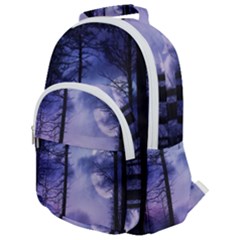 Moonlit A Forest At Night With A Full Moon Rounded Multi Pocket Backpack by Proyonanggan