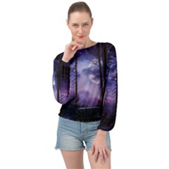 Moonlit A Forest At Night With A Full Moon Banded Bottom Chiffon Top by Proyonanggan