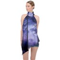 Moonlit A Forest At Night With A Full Moon Halter Asymmetric Satin Top View1