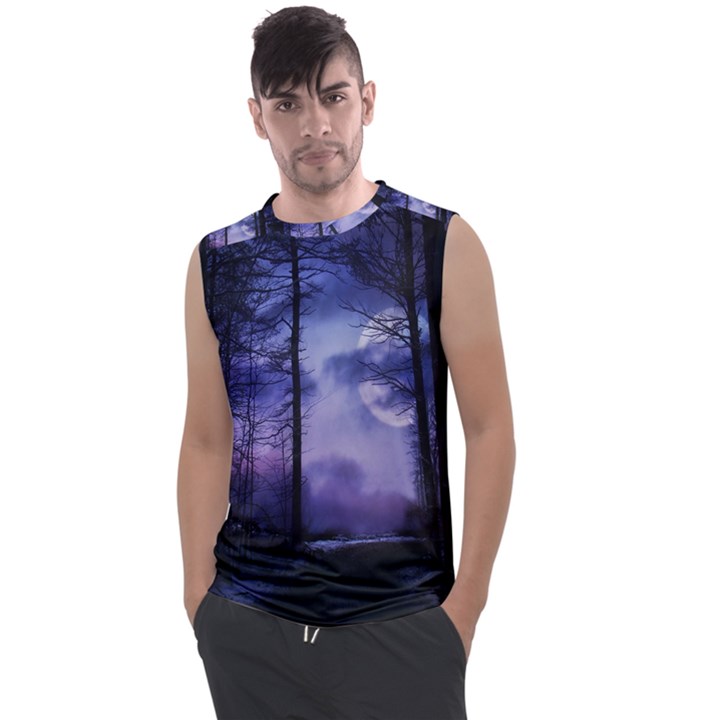 Moonlit A Forest At Night With A Full Moon Men s Regular Tank Top