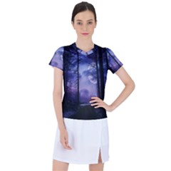 Moonlit A Forest At Night With A Full Moon Women s Sports Top by Proyonanggan