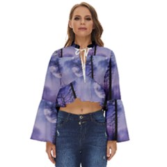 Moonlit A Forest At Night With A Full Moon Boho Long Bell Sleeve Top by Proyonanggan