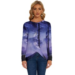 Moonlit A Forest At Night With A Full Moon Long Sleeve Crew Neck Pullover Top by Proyonanggan