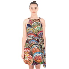 Art Background Bowl Ceramic Color Halter Collar Waist Tie Chiffon Dress by Proyonanggan
