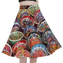 Art Background Bowl Ceramic Color A-line Full Circle Midi Skirt With Pocket by Proyonanggan