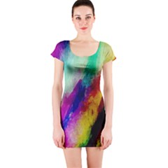 Colorful Abstract Paint Splats Background Short Sleeve Bodycon Dress by Proyonanggan
