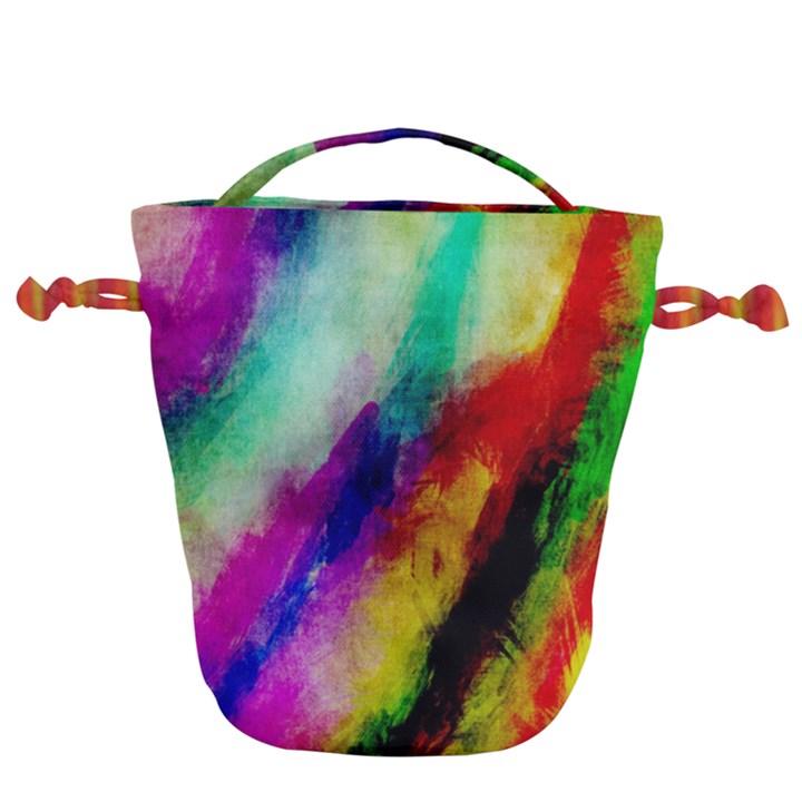 Colorful Abstract Paint Splats Background Drawstring Bucket Bag
