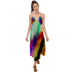 Colorful Abstract Paint Splats Background Halter Tie Back Dress  by Proyonanggan