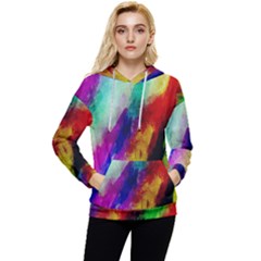 Colorful Abstract Paint Splats Background Women s Lightweight Drawstring Hoodie by Proyonanggan