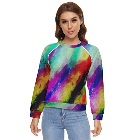 Colorful Abstract Paint Splats Background Women s Long Sleeve Raglan Tee by Proyonanggan