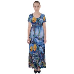 Colorful Aquatic Life Wall Mural High Waist Short Sleeve Maxi Dress by Proyonanggan