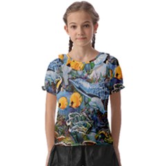 Colorful Aquatic Life Wall Mural Kids  Frill Chiffon Blouse