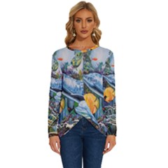 Colorful Aquatic Life Wall Mural Long Sleeve Crew Neck Pullover Top
