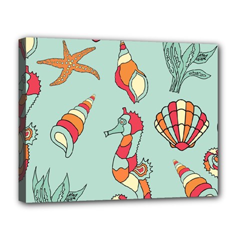 Seahorse Seashell Starfish Shell Canvas 14  X 11  (stretched) by Proyonanggan