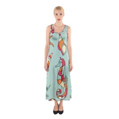 Seahorse Seashell Starfish Shell Sleeveless Maxi Dress