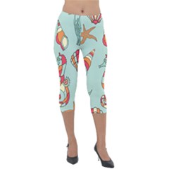 Seahorse Seashell Starfish Shell Lightweight Velour Capri Leggings  by Proyonanggan