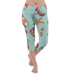 Seahorse Seashell Starfish Shell Lightweight Velour Capri Yoga Leggings by Proyonanggan