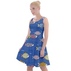 Sea Fish Blue Submarine Animal Knee Length Skater Dress by Proyonanggan