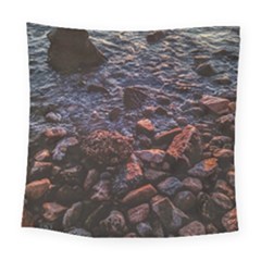 Twilight Treasures: Rocky Beachscape  Square Tapestry (large) by dflcprintsclothing