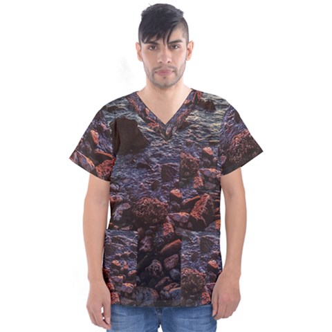 Twilight Treasures: Rocky Beachscape  Men s V-neck Scrub Top by dflcprintsclothing