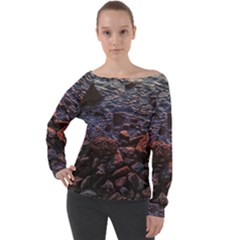Twilight Treasures: Rocky Beachscape  Off Shoulder Long Sleeve Velour Top by dflcprintsclothing