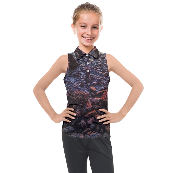 Twilight Treasures: Rocky Beachscape  Kids  Sleeveless Polo Tee