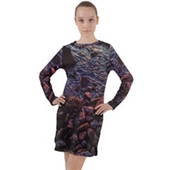 Twilight Treasures: Rocky Beachscape  Long Sleeve Hoodie Dress by dflcprintsclothing