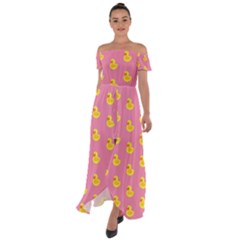 Rubber Duck Pattern Off Shoulder Open Front Chiffon Dress by Valentinaart