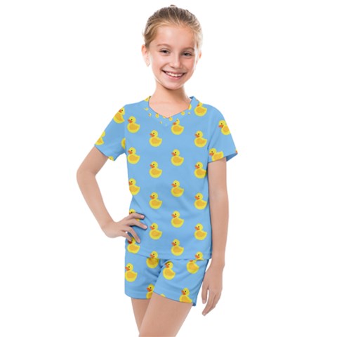 Rubber Duck Pattern Kids  Mesh Tee And Shorts Set by Valentinaart