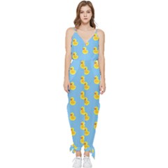 Rubber duck pattern Sleeveless Tie Ankle Chiffon Jumpsuit