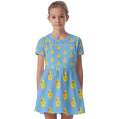 Rubber Duck Pattern Kids  Short Sleeve Pinafore Style Dress by Valentinaart