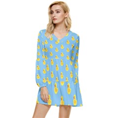 Rubber Duck Pattern Tiered Long Sleeve Mini Dress by Valentinaart