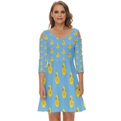 Rubber duck pattern Shoulder Cut Out Zip Up Dress