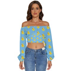 Rubber Duck Pattern Long Sleeve Crinkled Weave Crop Top by Valentinaart