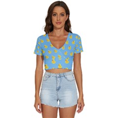 Rubber Duck Pattern V-neck Crop Top by Valentinaart