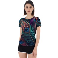 Peacock Feathers Nature Feather Pattern Back Cut Out Sport Tee by pakminggu