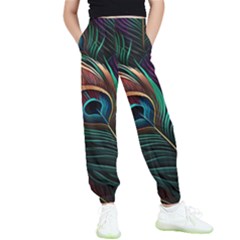 Peacock Feathers Nature Feather Pattern Kids  Joggers