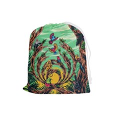 Monkey Tiger Bird Parrot Forest Jungle Style Drawstring Pouch (large) by Grandong