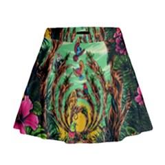 Monkey Tiger Bird Parrot Forest Jungle Style Mini Flare Skirt