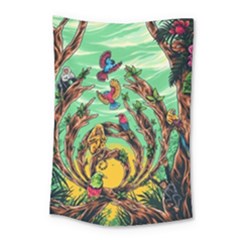 Monkey Tiger Bird Parrot Forest Jungle Style Small Tapestry by Grandong