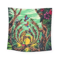 Monkey Tiger Bird Parrot Forest Jungle Style Square Tapestry (small) by Grandong