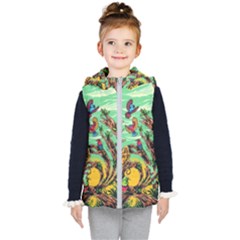 Monkey Tiger Bird Parrot Forest Jungle Style Kids  Hooded Puffer Vest by Grandong