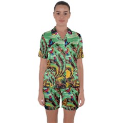 Monkey Tiger Bird Parrot Forest Jungle Style Satin Short Sleeve Pajamas Set by Grandong